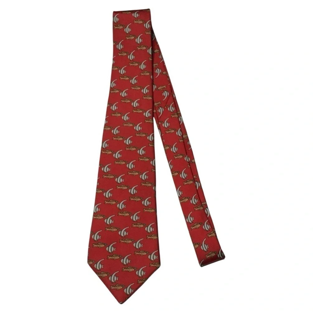 Hermès Red Tropical Fish Print Silk Tie 7336 EA